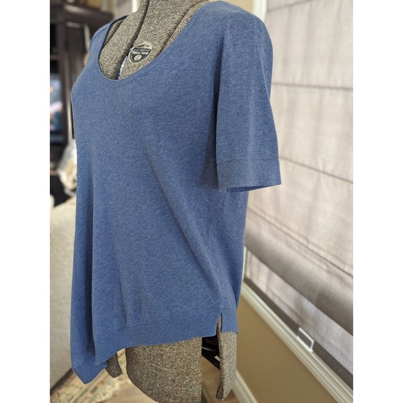 Theory Size L/G Beautiful Blue Short Sleeve Cotton & Cashmere Sweater Top - Picture 2 of 12